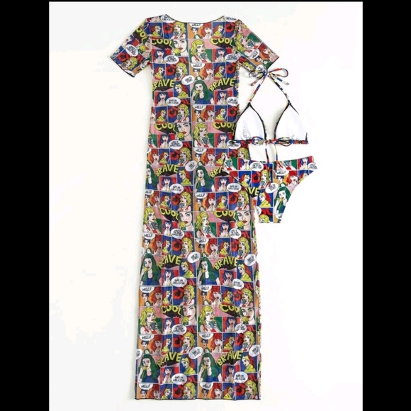 3pack Cartoon Graphic Bikini Swimsuit & Cover Up - Picture 2 of 8